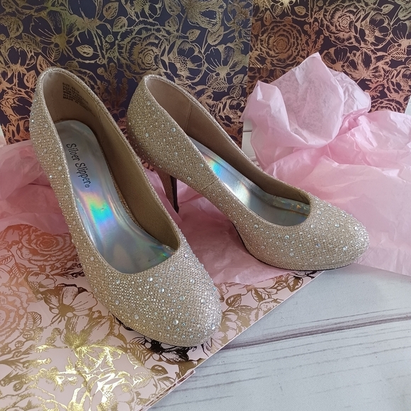 SILVER SLIPPER Mirage Rhinestone Sparkle Formal Stiletto High Heel Pumps Shoes - Picture 1 of 9